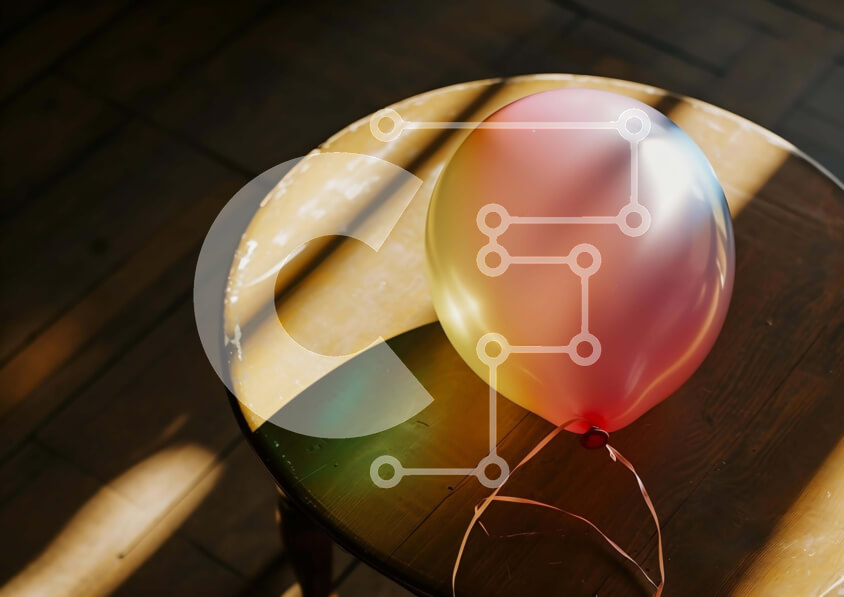 Intra Συλλεκτικό Ξύλινο Παζλ Plywood  4mm - Πολύχρωμο μπαλόνι σε παλιό ξύλινο τραπέζι Σε Ξύλινο Κουτί - Διαστάσεις Puzzle: 10x10 cm – 25 κομμάτια