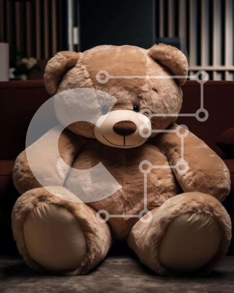 Intra Συλλεκτικό Ξύλινο Παζλ Plywood  4mm - Καφέ αρκουδάκι στο πάτωμα μπροστά από έναν πορτοκαλί καναπέ Σε Ξύλινο Κουτί - Διαστάσεις: 10x10 cm – 25 κομμάτια