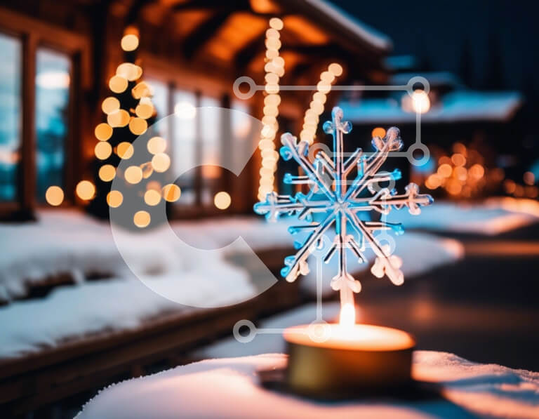 Intra Συλλεκτικό Ξύλινο Παζλ Plywood  4mm - Διακόσμηση κεριών με νιφάδα χιονιού σε μια χειμωνιάτικη νύχτα Σε Ξύλινο Κουτί - Διαστάσεις Puzzle: 10x10 cm – 25 κομμάτια