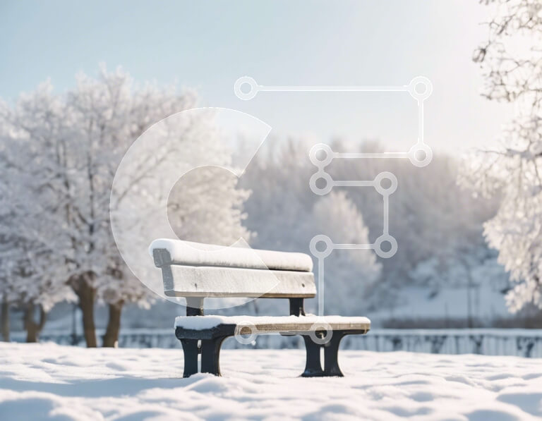 Intra Συλλεκτικό Ξύλινο Παζλ Plywood  4mm - Χιονισμένος πάγκος πάρκου σε ανοιχτό πεδίο Σε Ξύλινο Κουτί - Διαστάσεις: 10x10 cm – 25 κομμάτια