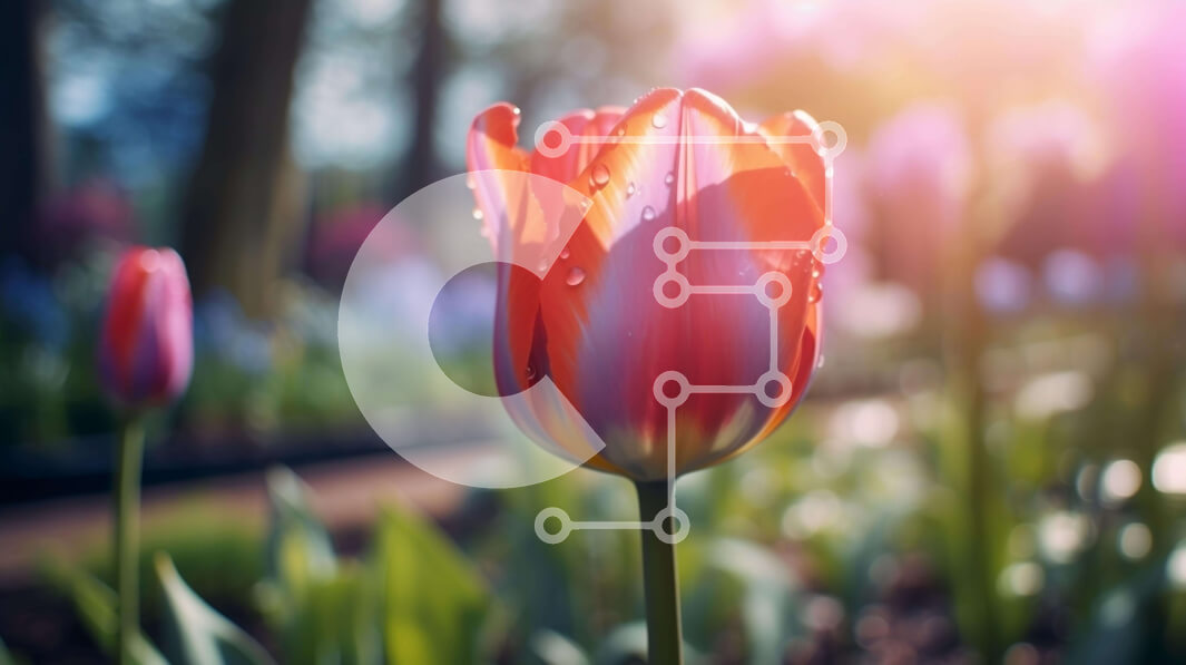 Intra Συλλεκτικό Ξύλινο Παζλ Plywood  4mm - Μονή κόκκινη τουλίπα σε άνθιση σε ανοιχτό χωράφι Σε Ξύλινο Κουτί - Διαστάσεις: 10x10 cm – 25 κομμάτια