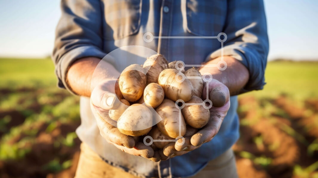 Intra Συλλεκτικό Ξύλινο Παζλ Plywood  4mm - Άτομο που κρατά ένα μάτσο πατάτες στο γεωργικό τομέα Σε Ξύλινο Κουτί - Διαστάσεις: 10x10 cm – 25 κομμάτια