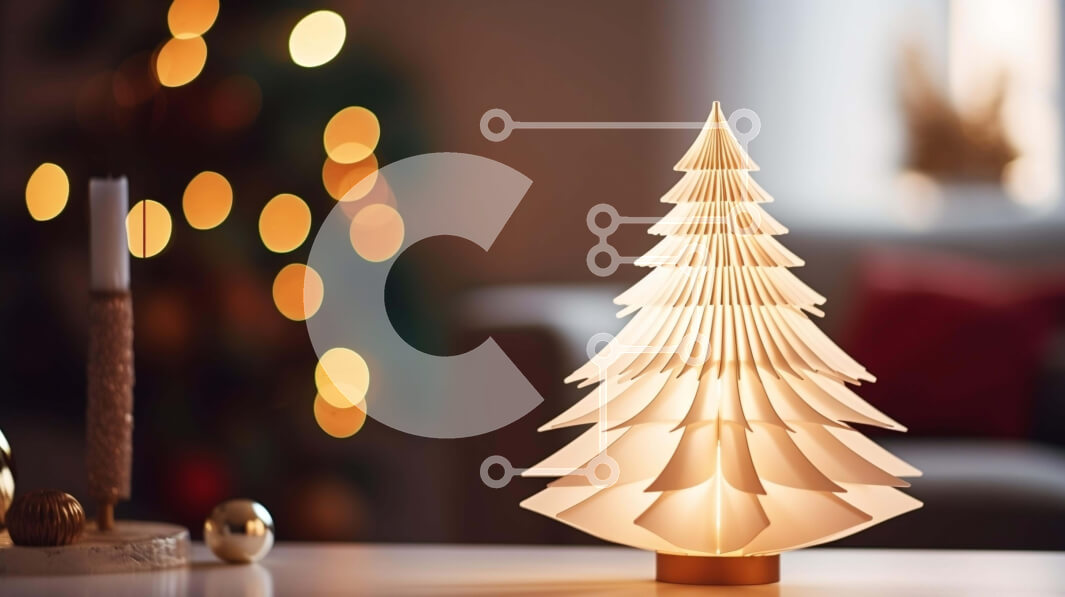 Intra Συλλεκτικό Ξύλινο Παζλ Plywood  4mm - Διπλωμένο χάρτινο χριστουγεννιάτικο δέντρο στο τραπέζι με κηροπήγια Σε Ξύλινο Κουτί - Διαστάσεις: 10x10 cm – 25 κομμάτια