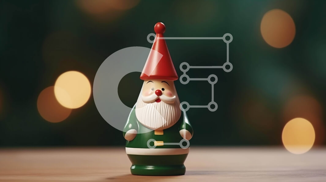 Intra Συλλεκτικό Ξύλινο Παζλ Plywood  4mm - Πράσινο και κόκκινο ειδώλιο Gnome σε φόντο Bokeh Σε Ξύλινο Κουτί - Διαστάσεις Puzzle: 10x10 cm – 25 κομμάτια