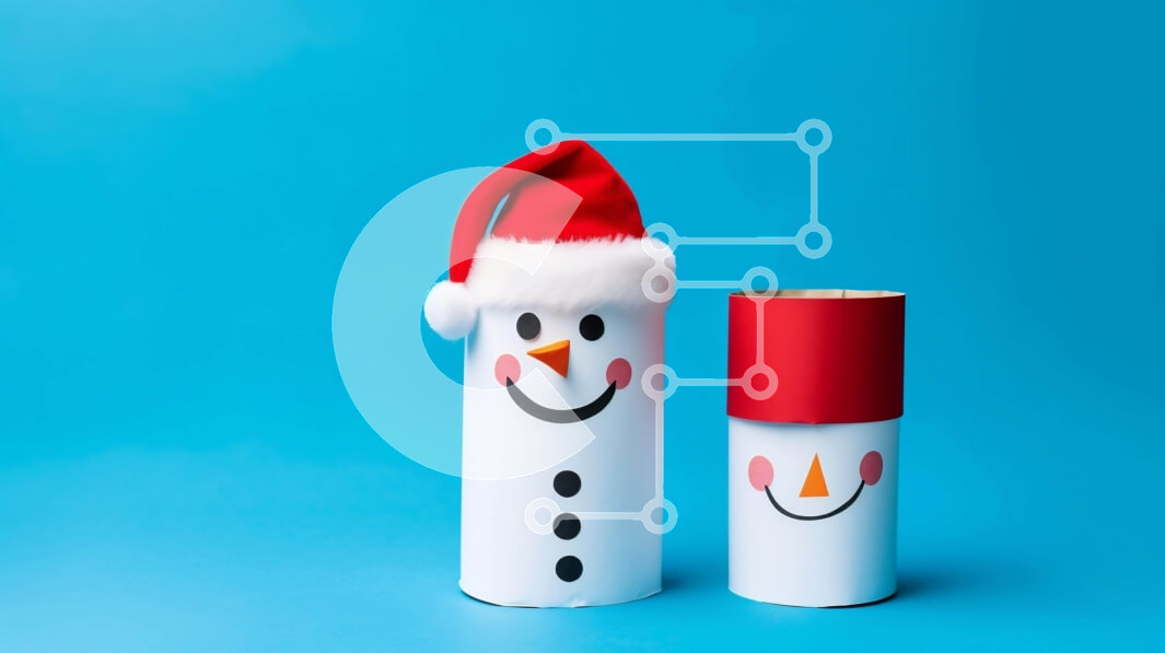 Intra Συλλεκτικό Ξύλινο Παζλ Plywood  4mm - Δοχεία από χαρτόνι καπέλων χιονάνθρωποι σε μπλε φόντο Σε Ξύλινο Κουτί - Διαστάσεις: 10x10 cm – 25 κομμάτια