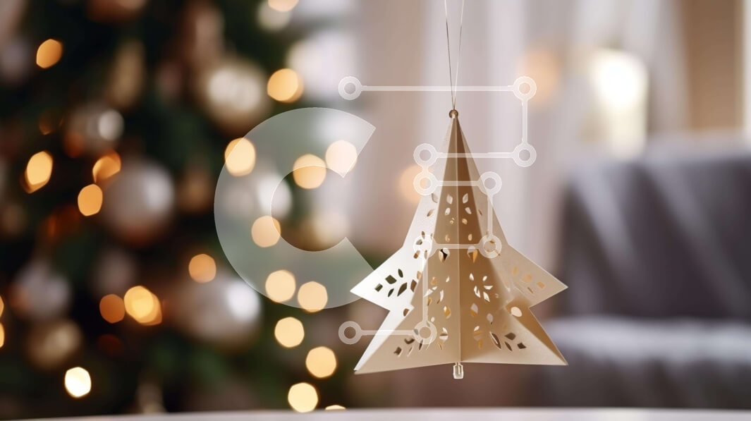 Intra Συλλεκτικό Ξύλινο Παζλ Plywood  4mm - Χρυσό χριστουγεννιάτικο δέντρο που κρέμεται από το ταβάνι Σε Ξύλινο Κουτί - Διαστάσεις: 10x10 cm – 25 κομμάτια