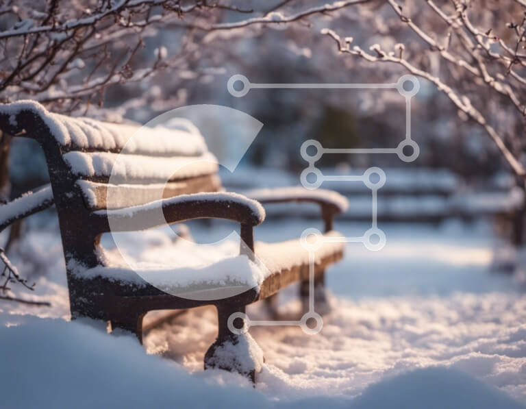 Intra Συλλεκτικό Ξύλινο Παζλ Plywood  4mm - Χιονισμένος πάγκος σε μια χειμερινή χώρα των θαυμάτων Σε Ξύλινο Κουτί - Διαστάσεις: 10x10 cm – 25 κομμάτια