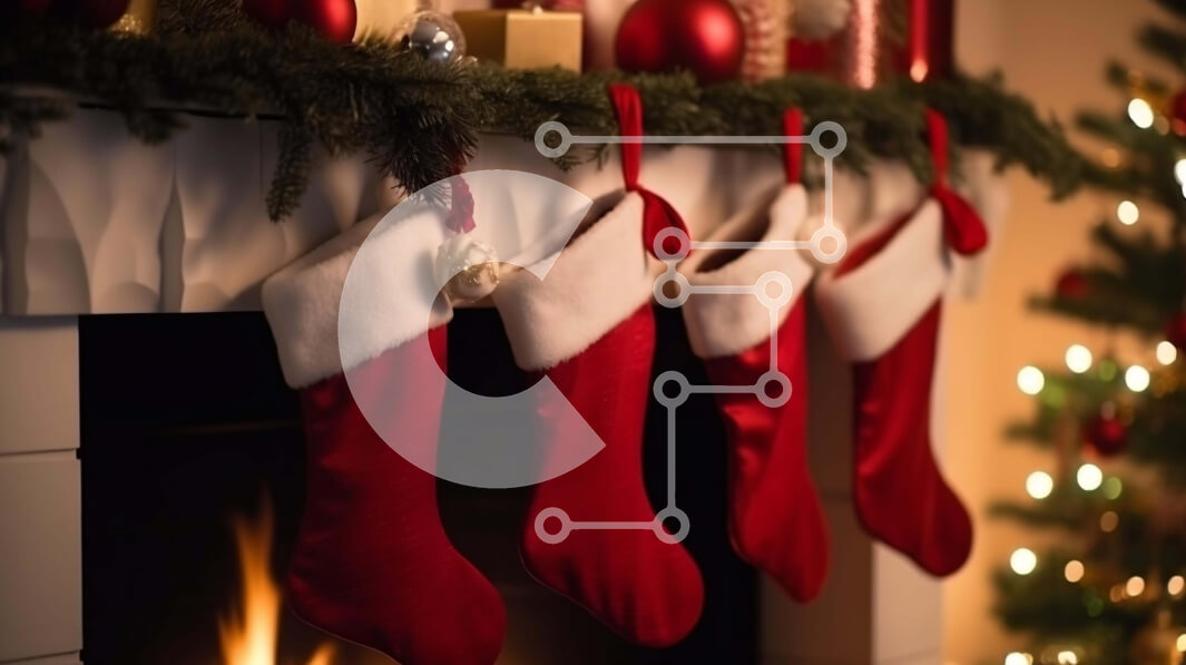 Intra Συλλεκτικό Ξύλινο Παζλ Plywood  4mm - Εορταστικές κάλτσες κρεμασμένες στο τζάκι Σε Ξύλινο Κουτί - Διαστάσεις: 10x10 cm – 25 κομμάτια