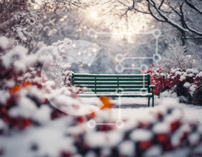 Intra Συλλεκτικό Ξύλινο Παζλ Plywood  4mm - Πάγκος Green Park στο χιονισμένο τοπίο Σε Ξύλινο Κουτί - Διαστάσεις: 10x10 cm – 25 κομμάτια