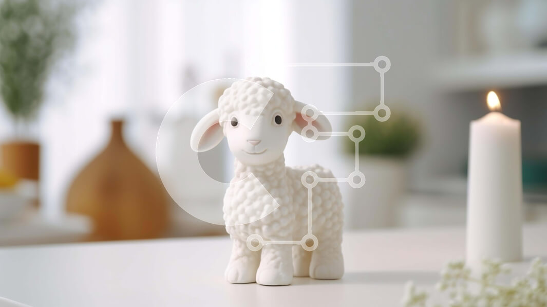 Intra Συλλεκτικό Ξύλινο Παζλ Plywood  4mm - Μικρό λευκό ειδώλιο αρνιού σε ένα τραπέζι Σε Ξύλινο Κουτί - Διαστάσεις Puzzle: 10x10 cm – 25 κομμάτια