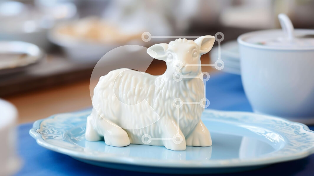 Σετ των 2 Intra Συλλεκτικό Ξύλινο Παζλ Plywood  4mm - Μπλε πιάτο με διακοσμητικό ειδώλιο προβάτου και κύπελλα Σε Ξύλινο Κουτί - Διαστάσεις: 10x10 cm – 25 κομμάτια