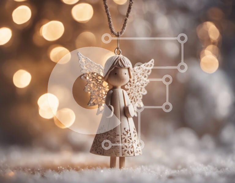 Intra Συλλεκτικό Ξύλινο Παζλ Plywood  4mm - Ξύλινο ειδώλιο αγγέλου σε φόντο νιφάδες χιονιού Σε Ξύλινο Κουτί - Διαστάσεις: 10x10 cm – 25 κομμάτια