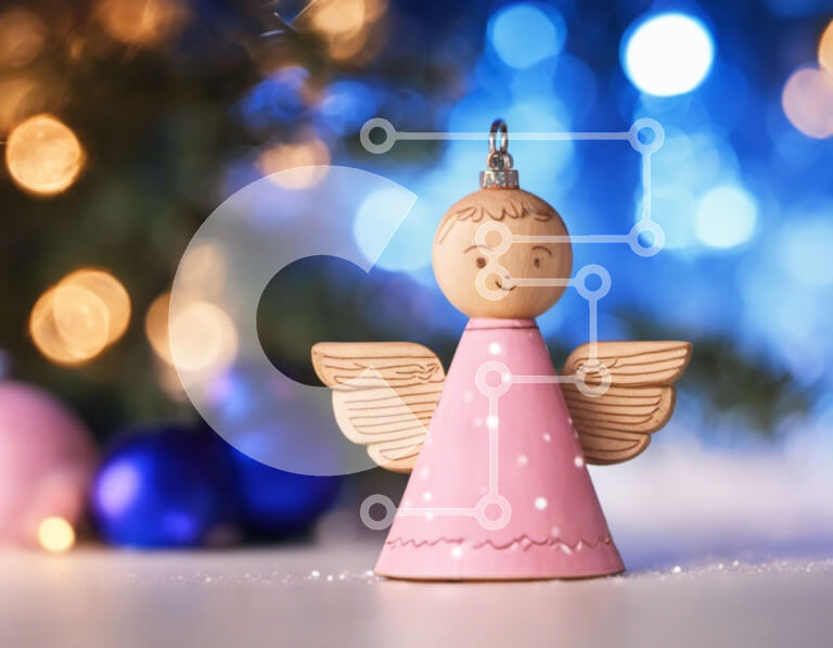 Intra Συλλεκτικό Ξύλινο Παζλ Plywood  4mm - Εορταστικό Χριστουγεννιάτικο ειδώλιο αγγέλου με στολίδια και διακοσμητικά Σε Ξύλινο Κουτί - Διαστάσεις Puzzle: 10x10 cm – 25 κομμάτια