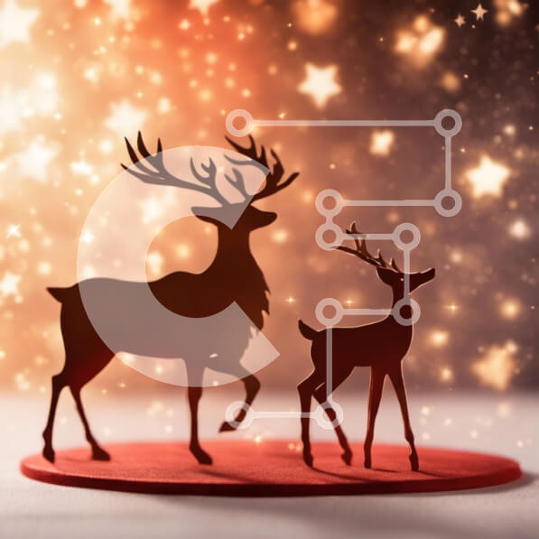 Intra Συλλεκτικό Ξύλινο Παζλ Plywood  4mm - Δύο σιλουέτες ελαφιών σε κόκκινο φόντο με αστέρια Σε Ξύλινο Κουτί - Διαστάσεις: 10x10 cm – 25 κομμάτια