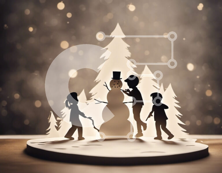 Intra Συλλεκτικό Ξύλινο Παζλ Plywood  4mm - Εορταστικός χιονάνθρωπος και παιδιά που παίζουν το χειμώνα Σε Ξύλινο Κουτί - Διαστάσεις Puzzle: 10x10 cm – 25 κομμάτια