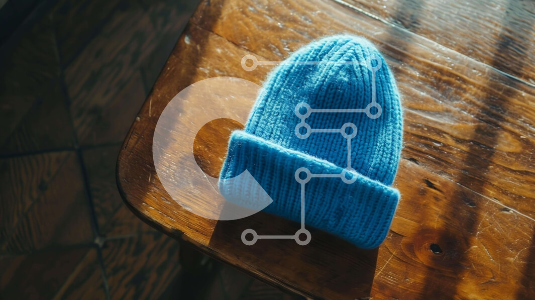 Intra Συλλεκτικό Ξύλινο Παζλ Plywood  4mm - Μπλε πλεκτό Beanie σε παλιό ξύλινο τραπέζι Σε Ξύλινο Κουτί - Διαστάσεις: 10x10 cm – 25 κομμάτια