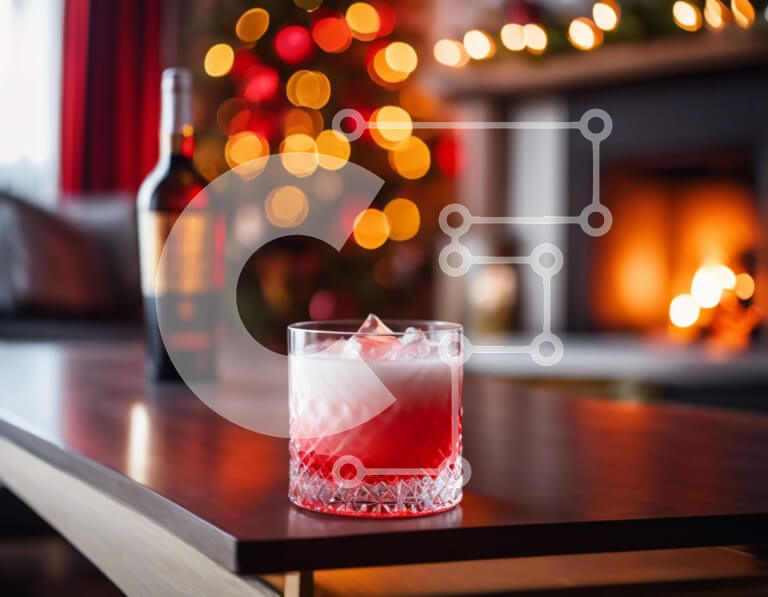 Intra Συλλεκτικό Ξύλινο Παζλ Plywood  4mm - Εορταστική χριστουγεννιάτικη σκηνή με κόκκινο κρασί και στολίδια Σε Ξύλινο Κουτί - Διαστάσεις: 10x10 cm – 25 κομμάτια