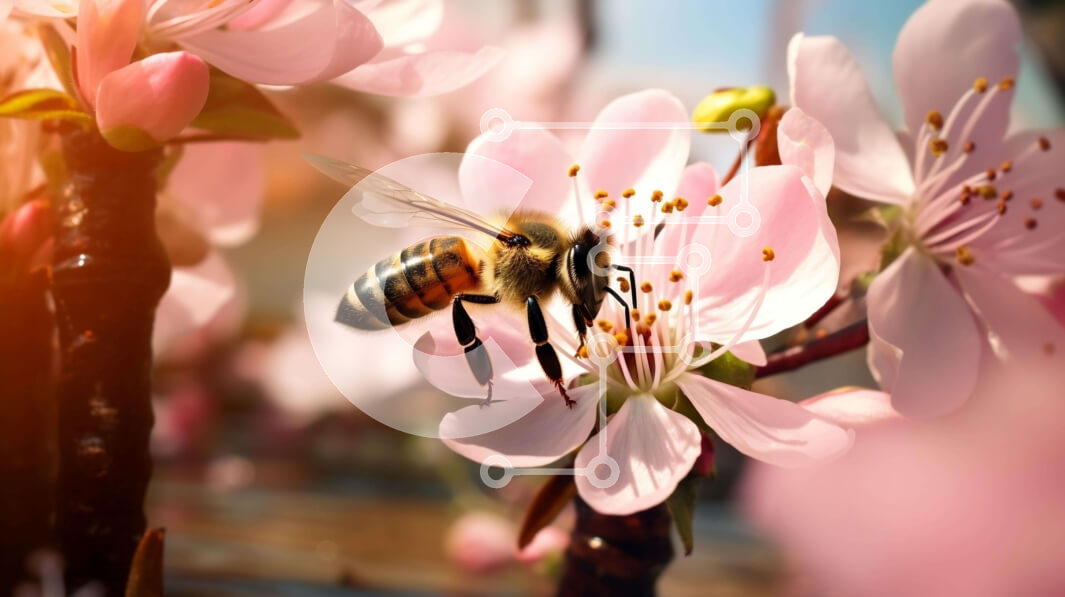 Intra Συλλεκτικό Ξύλινο Παζλ Plywood  4mm - Η μέλισσα συλλέγει γύρη από τα άνθη της κερασιάς Σε Ξύλινο Κουτί - Διαστάσεις: 10x10 cm – 25 κομμάτια