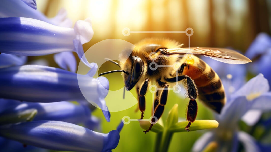 Intra Συλλεκτικό Ξύλινο Παζλ Plywood  4mm - Μέλισσα στα λουλούδια μπλε υάκινθου Σε Ξύλινο Κουτί - Διαστάσεις: 10x10 cm – 25 κομμάτια