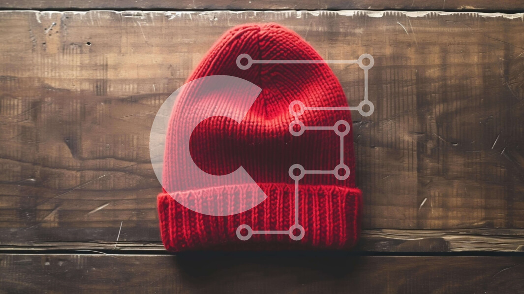 Intra Συλλεκτικό Ξύλινο Παζλ Plywood  4mm - Κόκκινο πλεκτό καπέλο Beanie σε παλιό ξύλινο τραπέζι Σε Ξύλινο Κουτί - Διαστάσεις: 10x10 cm – 25 κομμάτια