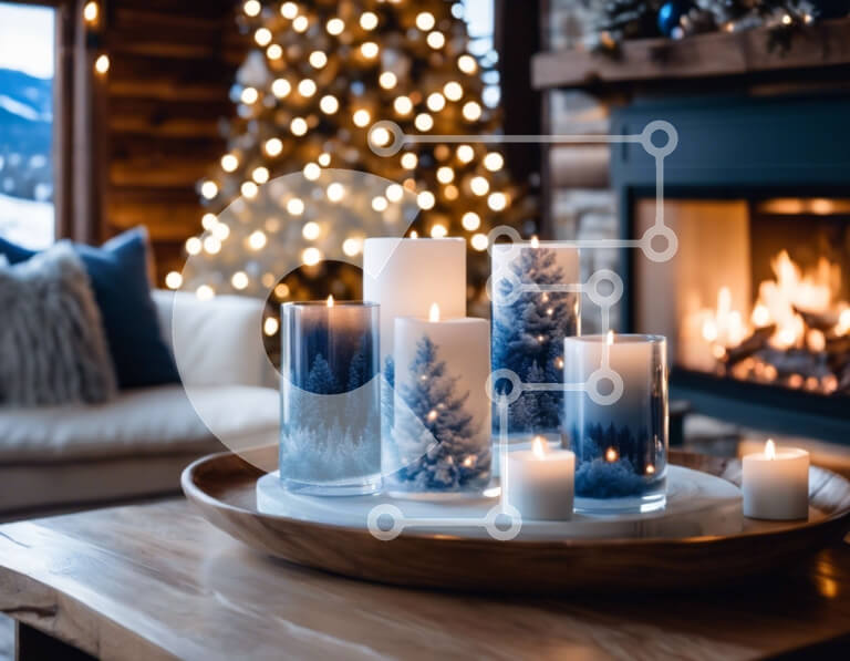 Intra Συλλεκτικό Ξύλινο Παζλ Plywood  4mm - Διακοσμημένο σαλόνι με κεριά Σε Ξύλινο Κουτί - Διαστάσεις Puzzle: 10x10 cm – 25 κομμάτια