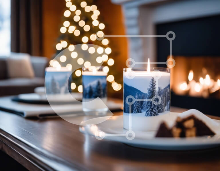 Intra Συλλεκτικό Ξύλινο Παζλ Plywood  4mm - Εορταστικό σαλόνι με κεριά, κέικ και τζάκι Σε Ξύλινο Κουτί - Διαστάσεις Puzzle: 10x10 cm – 25 κομμάτια