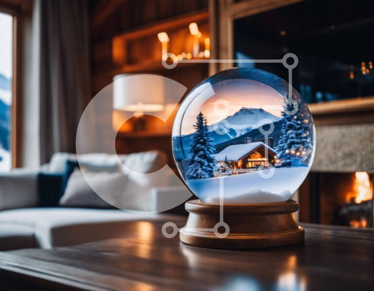 Intra Συλλεκτικό Ξύλινο Παζλ Plywood  4mm - Χειμερινή σφαίρα χιονιού στο τραπεζάκι του σαλονιού Σε Ξύλινο Κουτί - Διαστάσεις Puzzle: 10x10 cm – 25 κομμάτια