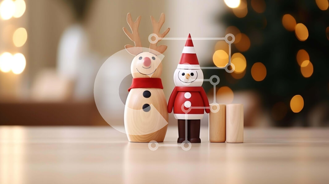 Intra Συλλεκτικό Ξύλινο Παζλ Plywood  4mm - Ξύλινα ειδώλια χιονάνθρωπου και ταράνδων στο τραπέζι με πολύχρωμα φώτα Σε Ξύλινο Κουτί - Διαστάσεις: 10x10 cm – 25 κομμάτια