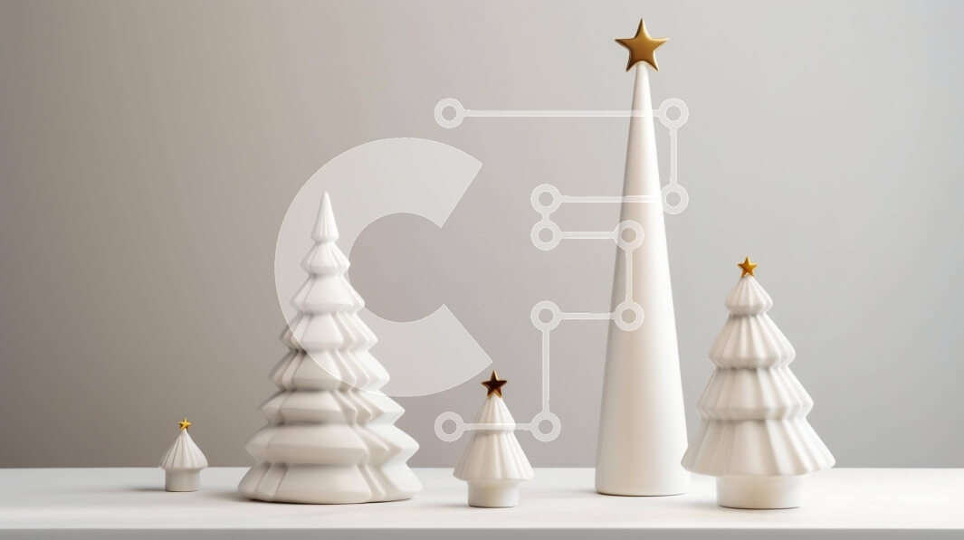 Intra Συλλεκτικό Ξύλινο Παζλ Plywood  4mm - Ομάδα λευκών κεραμικών χριστουγεννιάτικων δέντρων με χρυσά αστέρια Σε Ξύλινο Κουτί - Διαστάσεις: 10x10 cm – 25 κομμάτια