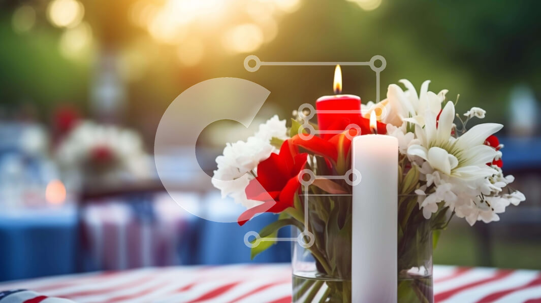 Intra Συλλεκτικό Ξύλινο Παζλ Plywood  4mm - Πατριωτική αμερικανική σημαία λουλουδιών σύνθεση με κερί Σε Ξύλινο Κουτί - Διαστάσεις: 10x10 cm – 25 κομμάτια