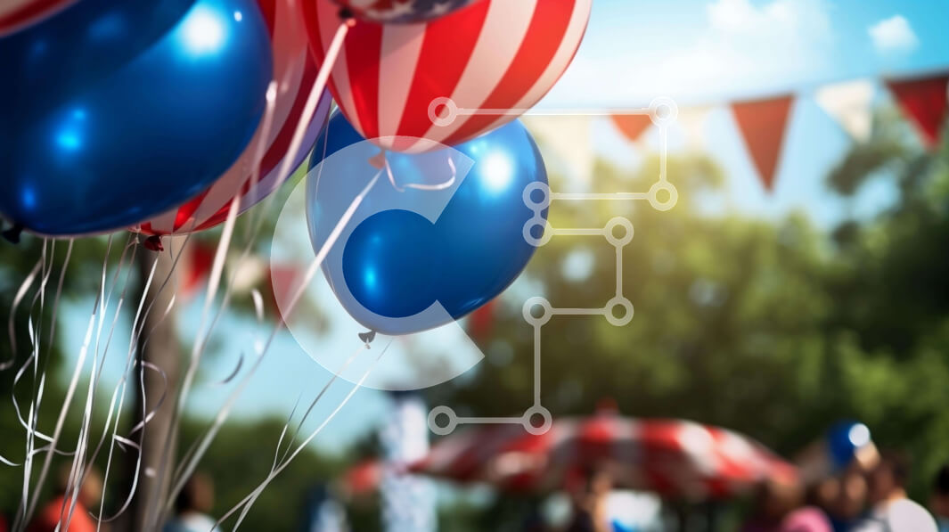 Intra Συλλεκτικό Ξύλινο Παζλ Plywood  4mm - Ομάδα κόκκινων, λευκών και μπλε μπαλονιών που επιπλέουν στον αέρα Σε Ξύλινο Κουτί - Διαστάσεις: 10x10 cm – 25 κομμάτια