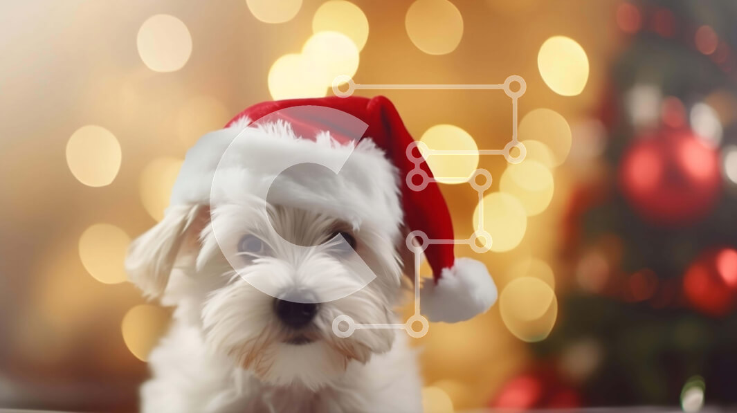 Intra Συλλεκτικό Ξύλινο Παζλ Plywood  4mm - Εορταστικό σκυλί με καπέλο Άγιου Βασίλη Σε Ξύλινο Κουτί - Διαστάσεις: 10x10 cm – 25 κομμάτια