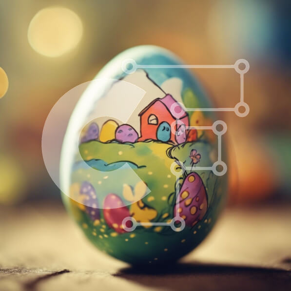 Intra Συλλεκτικό Ξύλινο Παζλ Plywood  4mm - Πασχαλινό αυγό διακόσμηση με σπίτι και λουλούδια Σε Ξύλινο Κουτί - Διαστάσεις: 10x10 cm – 25 κομμάτια