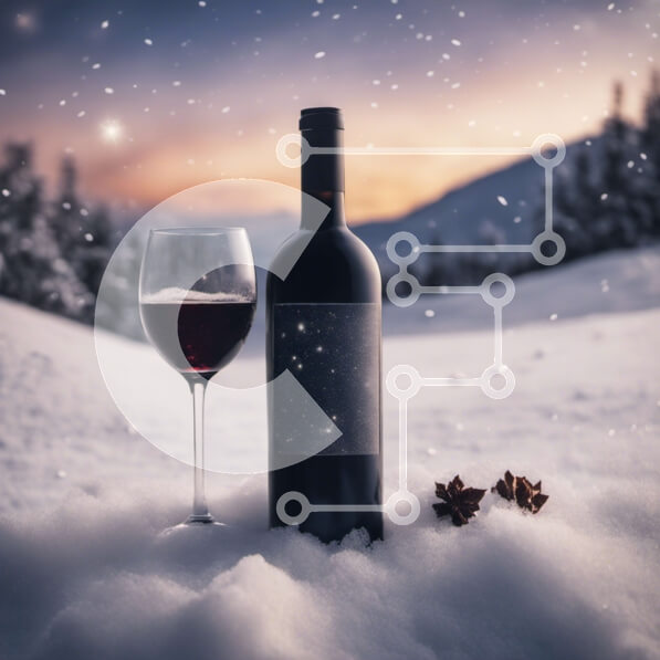 Σετ των 2 Intra Συλλεκτικό Ξύλινο Παζλ Plywood  4mm - Μπουκάλι κόκκινο κρασί και άδειο ποτήρι στο χιόνι Σε Ξύλινο Κουτί - Διαστάσεις: 10x10 cm – 25 κομμάτια