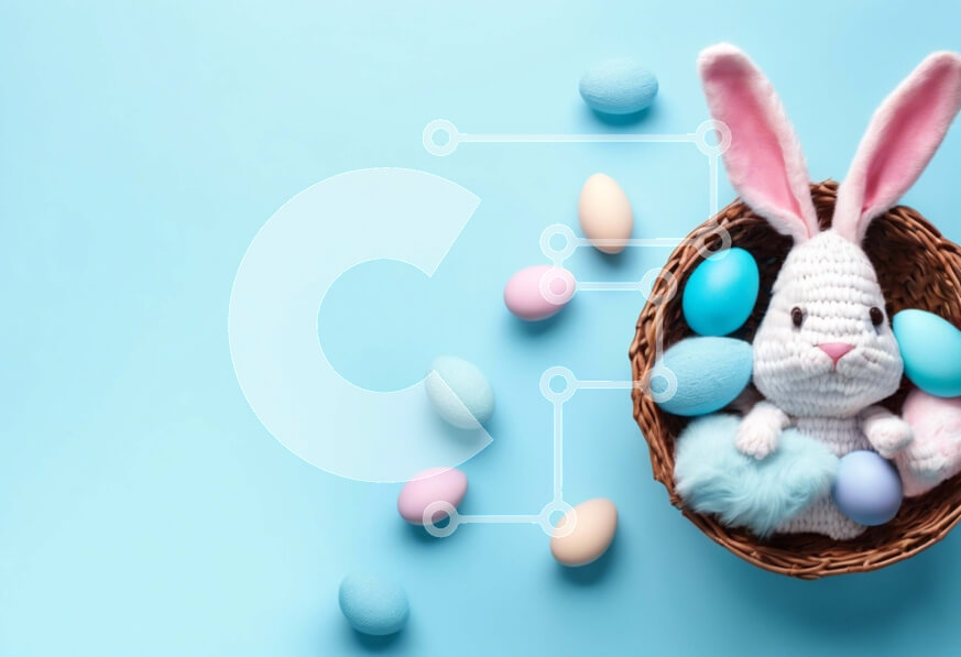 Intra Συλλεκτικό Ξύλινο Παζλ Plywood  4mm - Κουνελάκι με κροσέ και πασχαλινά αυγά σε ένα καλάθι Σε Ξύλινο Κουτί - Διαστάσεις: 10x10 cm – 25 κομμάτια