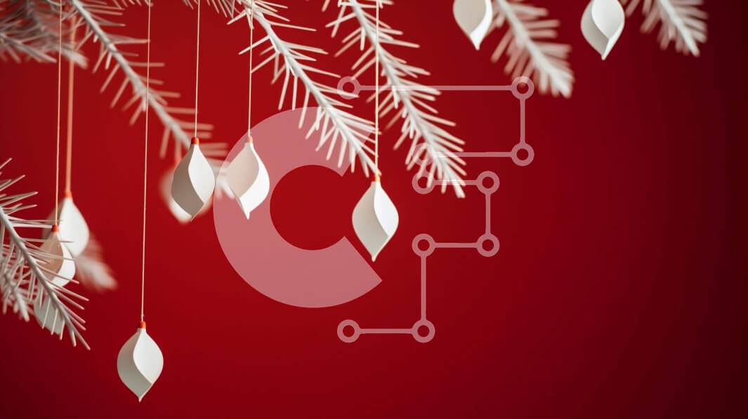 Intra Συλλεκτικό Ξύλινο Παζλ Plywood  4mm - Κλαδί δέντρου με στολίδια από Λευκή Βίβλο σε κόκκινο φόντο Σε Ξύλινο Κουτί - Διαστάσεις: 10x10 cm – 25 κομμάτια