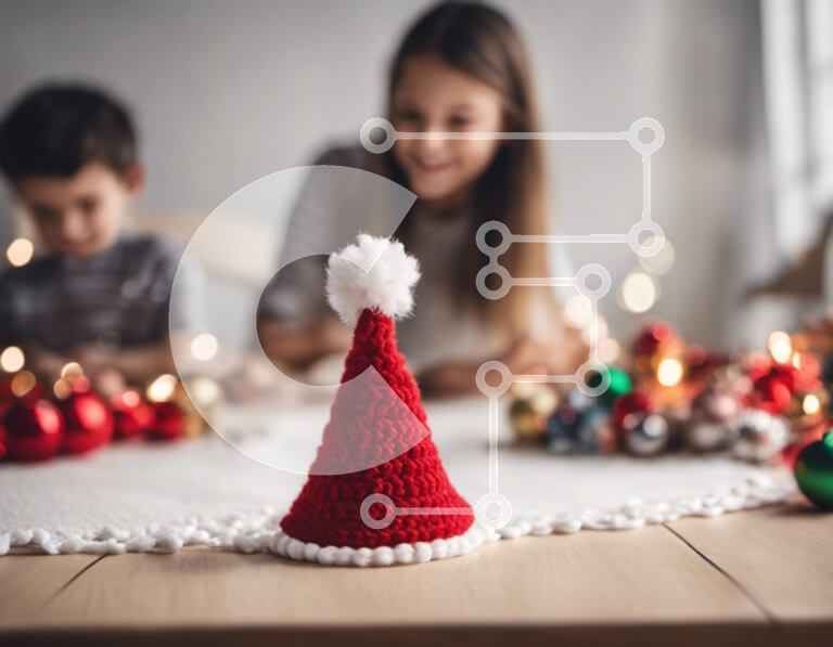 Intra Συλλεκτικό Ξύλινο Παζλ Plywood  4mm - Παιδιά με κροσέ καπέλα Άγιου Βασίλη που παίζουν με κούκλες τα Χριστούγεννα Σε Ξύλινο Κουτί - Διαστάσεις: 10x10 cm – 25 κομμάτια