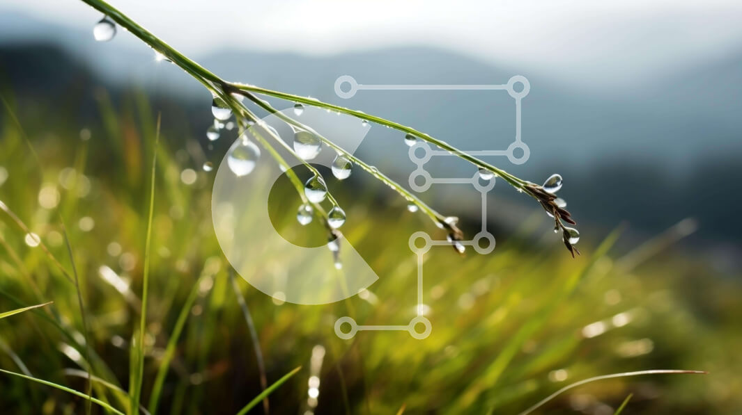 Intra Συλλεκτικό Ξύλινο Παζλ Plywood  4mm - Σταγονίδια δροσιάς σε στέλεχος χόρτου με βουνά στο φόντο Σε Ξύλινο Κουτί - Διαστάσεις: 10x10 cm – 25 κομμάτια