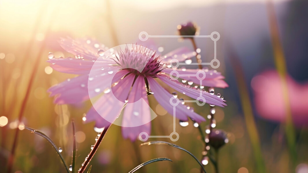 Intra Συλλεκτικό Ξύλινο Παζλ Plywood  4mm - Ροζ λουλούδι με σταγονίδια δροσιάς στα χλοώδη λιβάδια Σε Ξύλινο Κουτί - Διαστάσεις: 10x10 cm – 25 κομμάτια