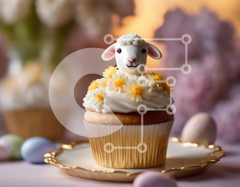 Σετ των 2 Intra Συλλεκτικό Ξύλινο Παζλ Plywood  4mm - Πασχαλινό cupcake με ειδώλιο προβάτου και πολύχρωμα αυγά Σε Ξύλινο Κουτί - Διαστάσεις: 10x10 cm – 25 κομμάτια