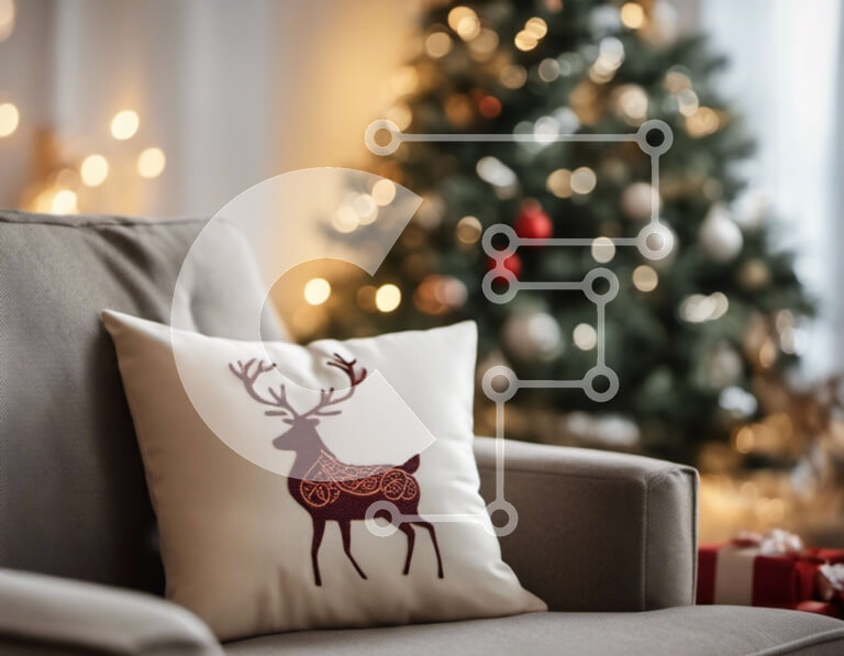 Intra Συλλεκτικό Ξύλινο Παζλ Plywood  4mm - Γκρίζος καναπές με χριστουγεννιάτικο δέντρο και διακοσμητικά Σε Ξύλινο Κουτί - Διαστάσεις Puzzle: 10x10 cm – 25 κομμάτια