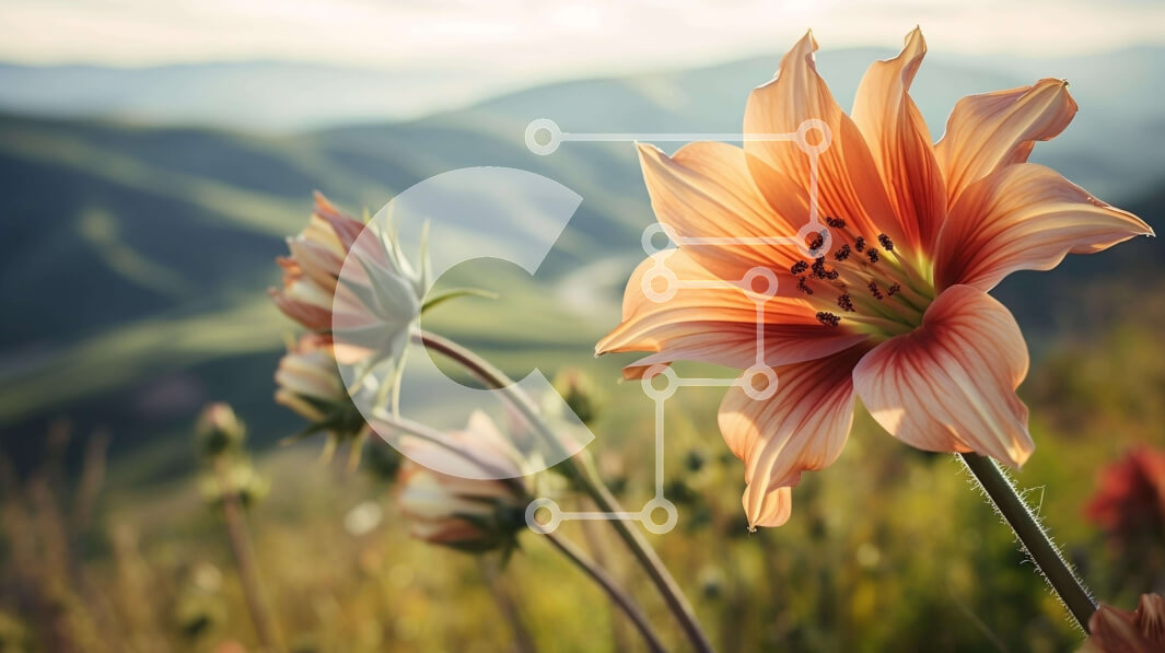 Intra Συλλεκτικό Ξύλινο Παζλ Plywood  4mm - Πορτοκαλί λουλούδι στο λιβάδι με τα βουνά Σε Ξύλινο Κουτί - Διαστάσεις: 10x10 cm – 25 κομμάτια