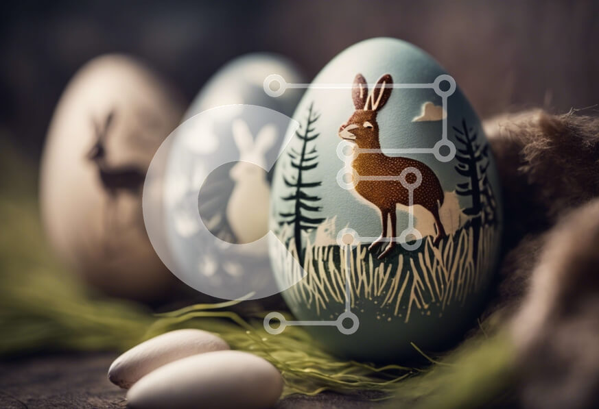 Intra Συλλεκτικό Ξύλινο Παζλ Plywood  4mm - Βαμμένα πασχαλινά αυγά με σχέδιο ελαφιού Σε Ξύλινο Κουτί - Διαστάσεις: 10x10 cm – 25 κομμάτια