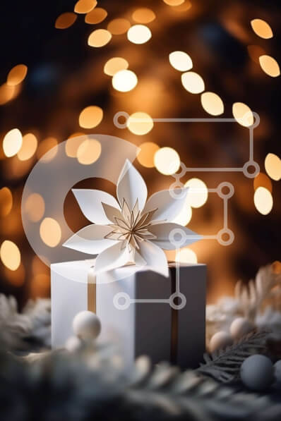 Intra Συλλεκτικό Ξύλινο Παζλ Plywood  4mm - Λευκό κουτί δώρου με κουκουνάρια, νιφάδες χιονιού και χριστουγεννιάτικα λαμπάκια Σε Ξύλινο Κουτί - Διαστάσεις: 10x10 cm – 25 κομμάτια