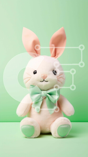 Σετ των 2 Intra Συλλεκτικό Ξύλινο Παζλ Plywood  4mm - Λευκό λαγουδάκι γεμιστό ζώο μπροστά από πράσινο φόντο Σε Ξύλινο Κουτί - Διαστάσεις: 10x10 cm – 25 κομμάτια