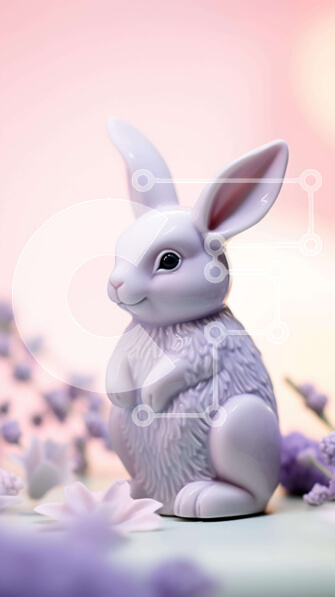 Σετ των 2 Intra Συλλεκτικό Ξύλινο Παζλ Plywood  4mm - Λευκό ειδώλιο λαγουδάκι σε μωβ λουλούδια Σε Ξύλινο Κουτί - Διαστάσεις: 10x10 cm – 25 κομμάτια