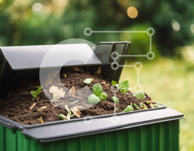 Intra Συλλεκτικό Ξύλινο Παζλ Plywood  4mm - Πράσινος κάδος απορριμμάτων γεμάτο με φυτά για κηπουρική ή κομποστοποίηση Σε Ξύλινο Κουτί - Διαστάσεις: 10x10 cm – 25 κομμάτια