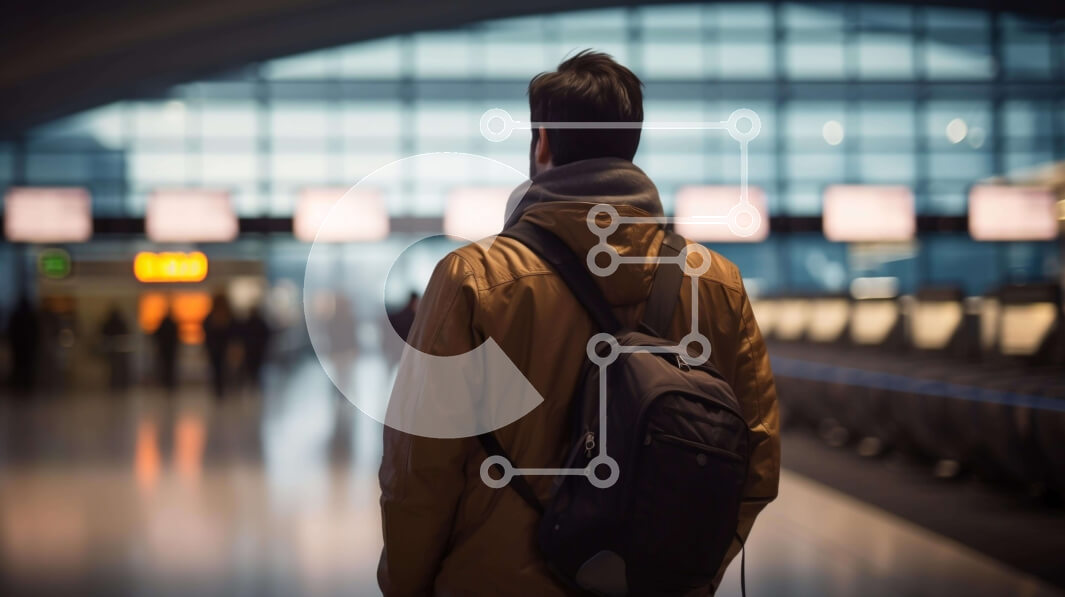 Intra Συλλεκτικό Ξύλινο Παζλ Plywood  4mm - Άνδρας που περιμένει στο αεροδρόμιο με το σακίδιο πλάτης Σε Ξύλινο Κουτί - Διαστάσεις Puzzle: 10x10 cm – 25 κομμάτια