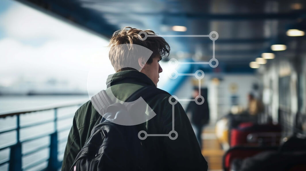 Intra Συλλεκτικό Ξύλινο Παζλ Plywood  4mm - Νεαρός άνδρας στο κατάστρωμα του πορθμείου Σε Ξύλινο Κουτί - Διαστάσεις Puzzle: 10x10 cm – 25 κομμάτια