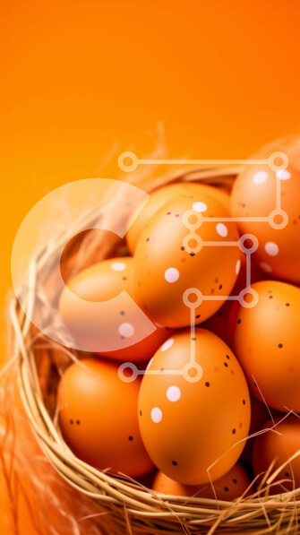 Intra Συλλεκτικό Ξύλινο Παζλ Plywood  4mm - Πασχαλινό καλάθι με πορτοκαλί αυγά σε πορτοκαλί φόντο Σε Ξύλινο Κουτί - Διαστάσεις: 10x10 cm – 25 κομμάτια